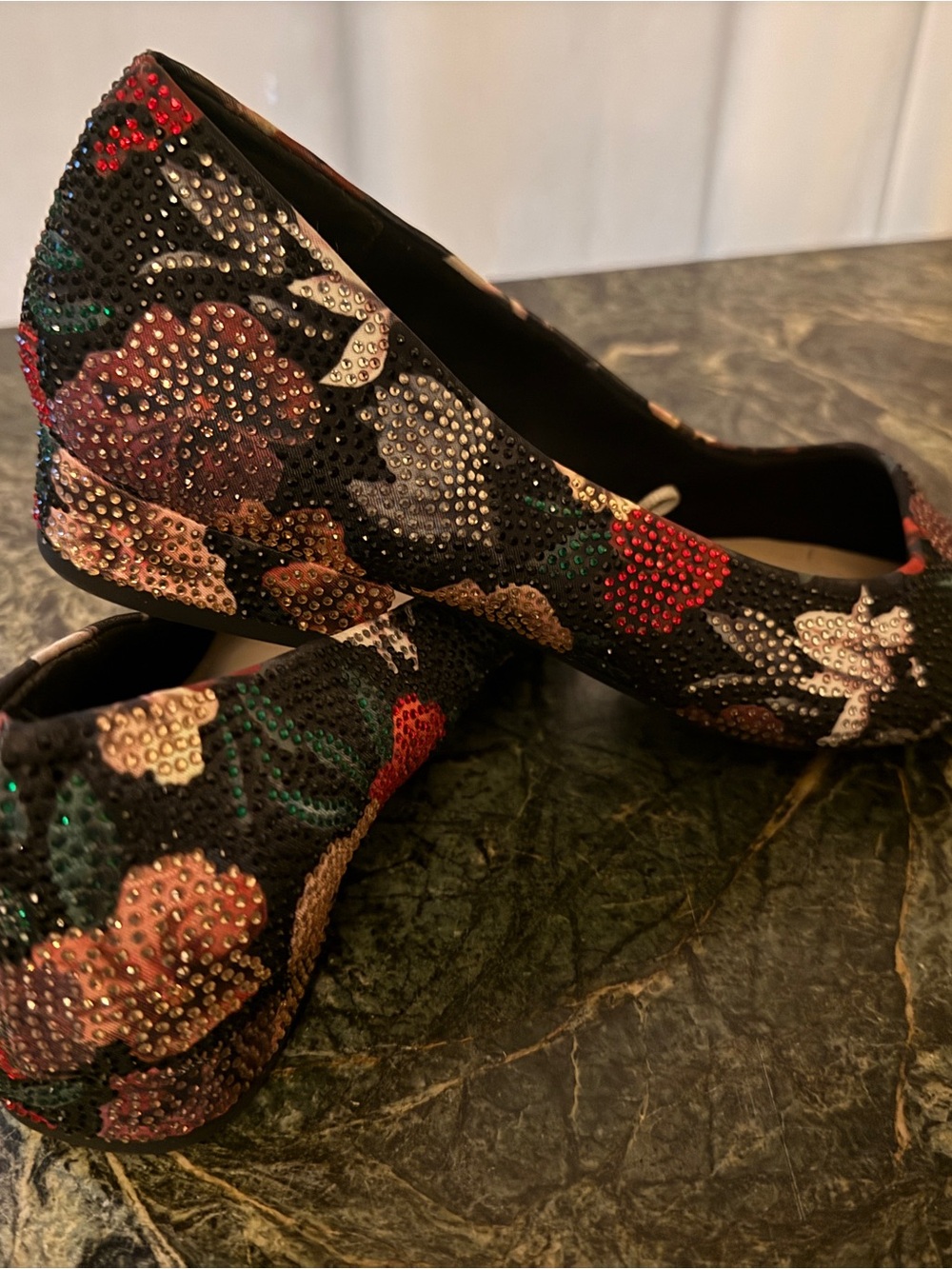 Alex Marie Black Floral Gems Ballet Flats